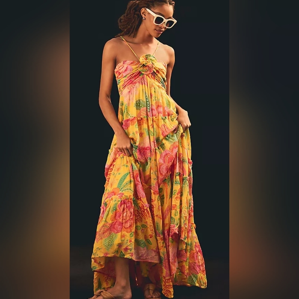 NWT Anthropologie x Farm Rio Macaw Bloom Tiered Dress